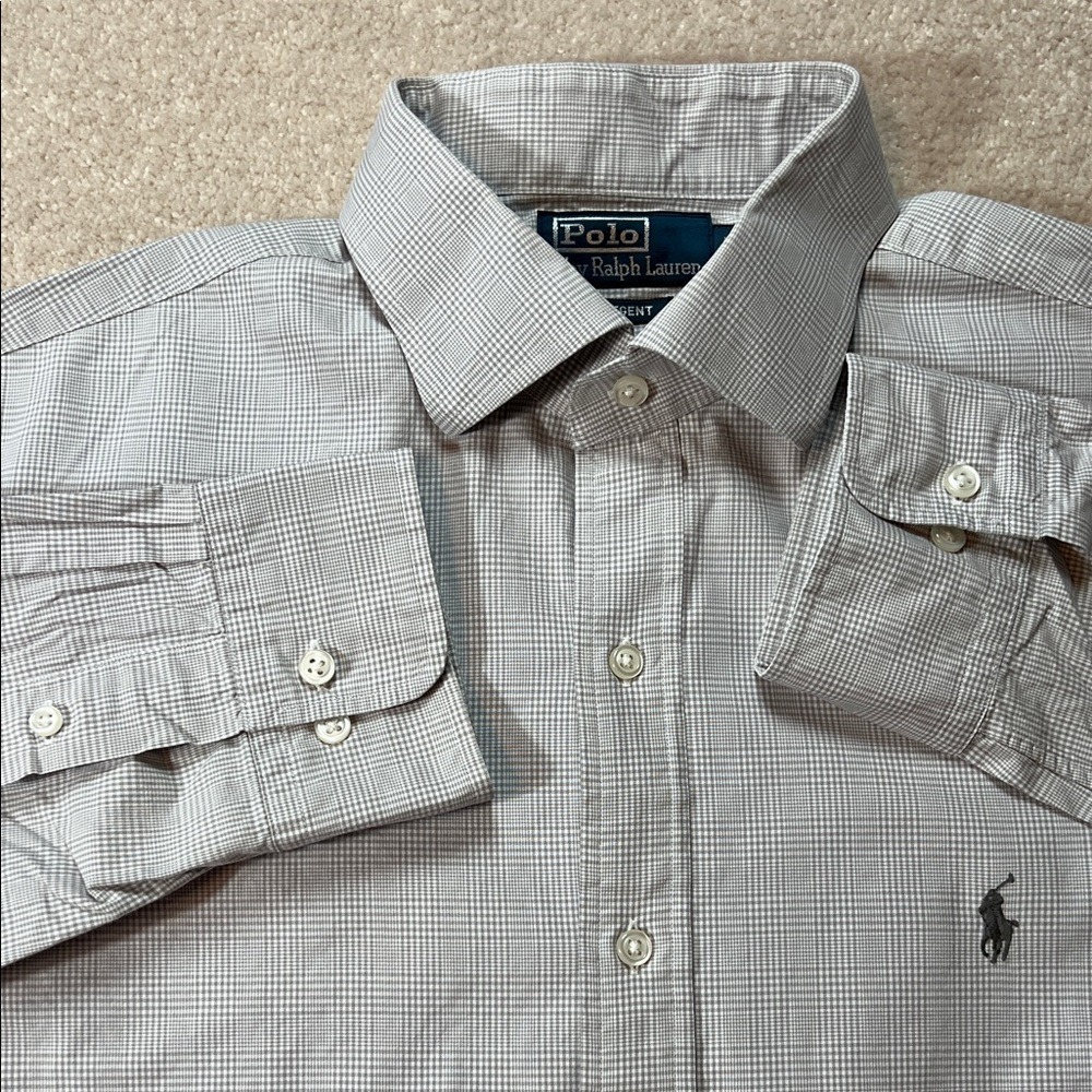 33133 Ralph Lauren‎ Regent Shirt Mens 17 36/37 Grey White Check Long Sleeve